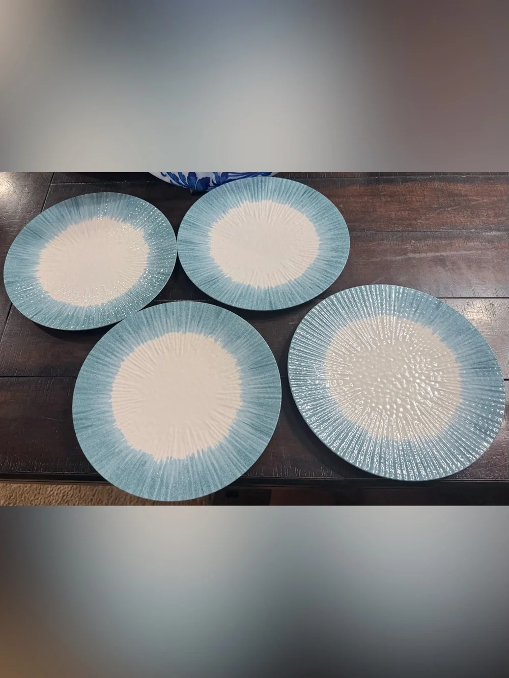 Bed Bath & Beyond Blue and White Melamine Dinner Plates 10 3/8- Set of 4
